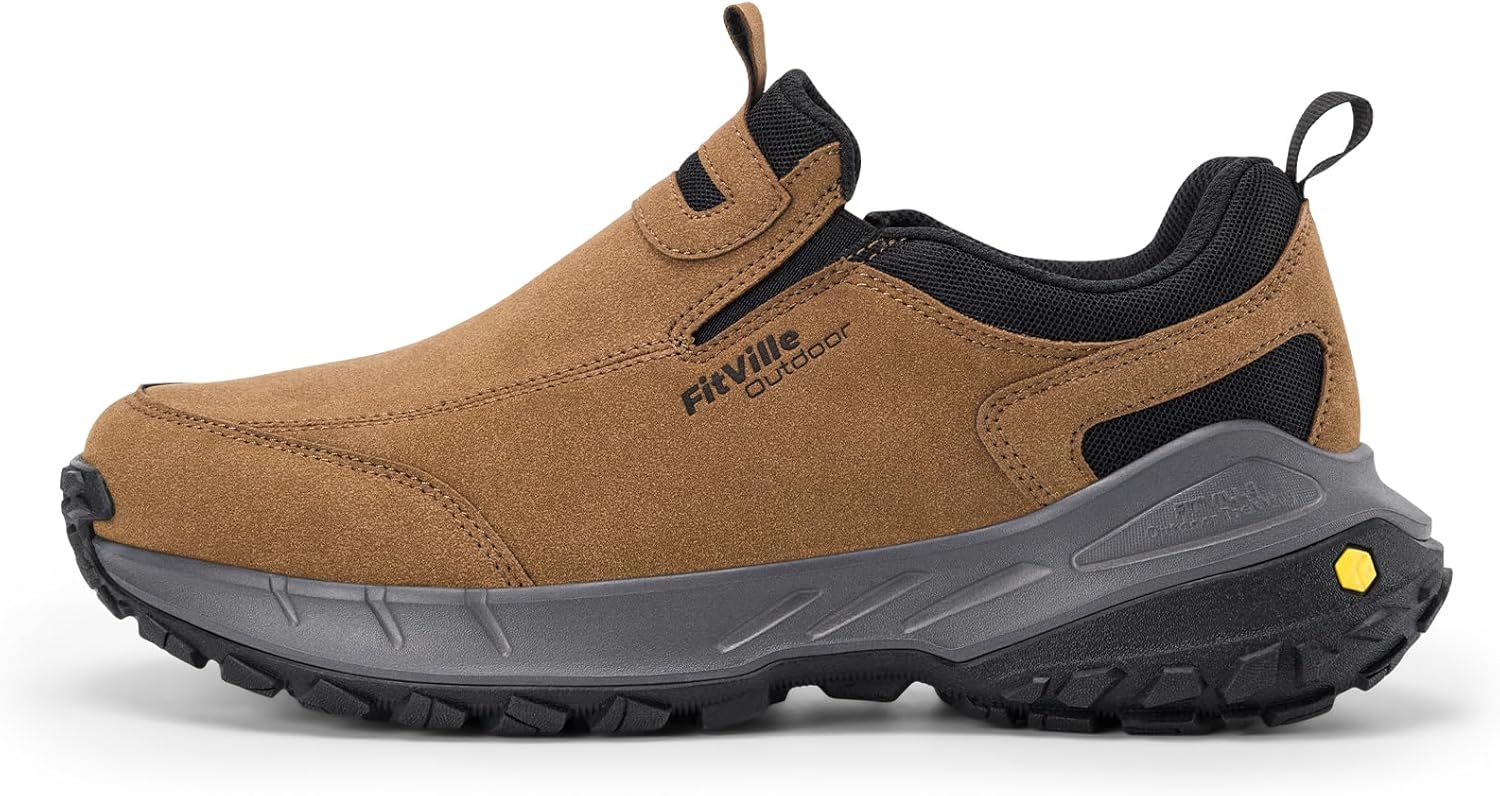 FitVille Wide Slip on Shoes for Men Hiking Walking Shoes Trekking Loafer with Ar...