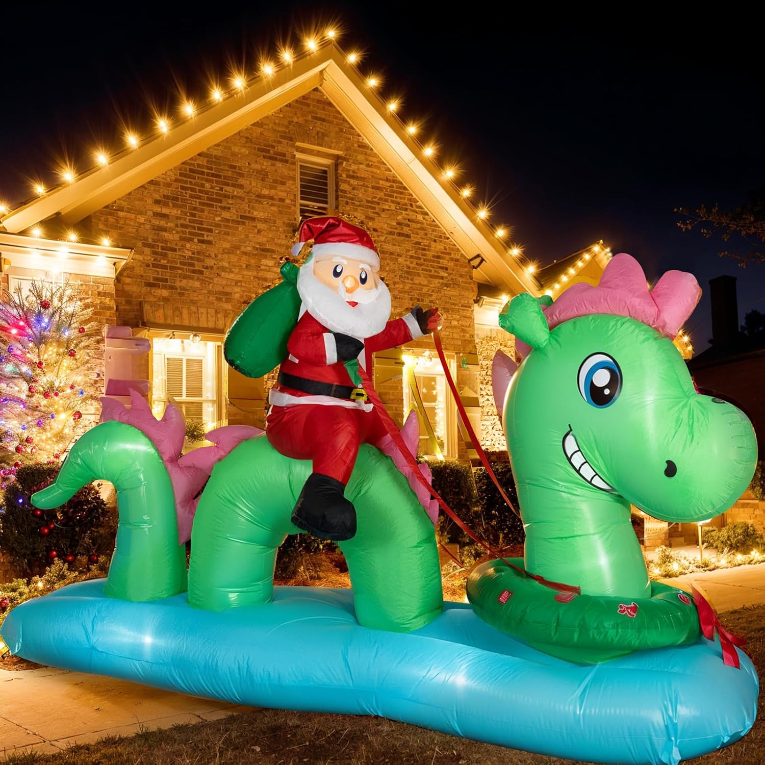 Nervure 9FT Christmas Nessie Inflatable - Santa Claus Rides The Nessie to Delive...
