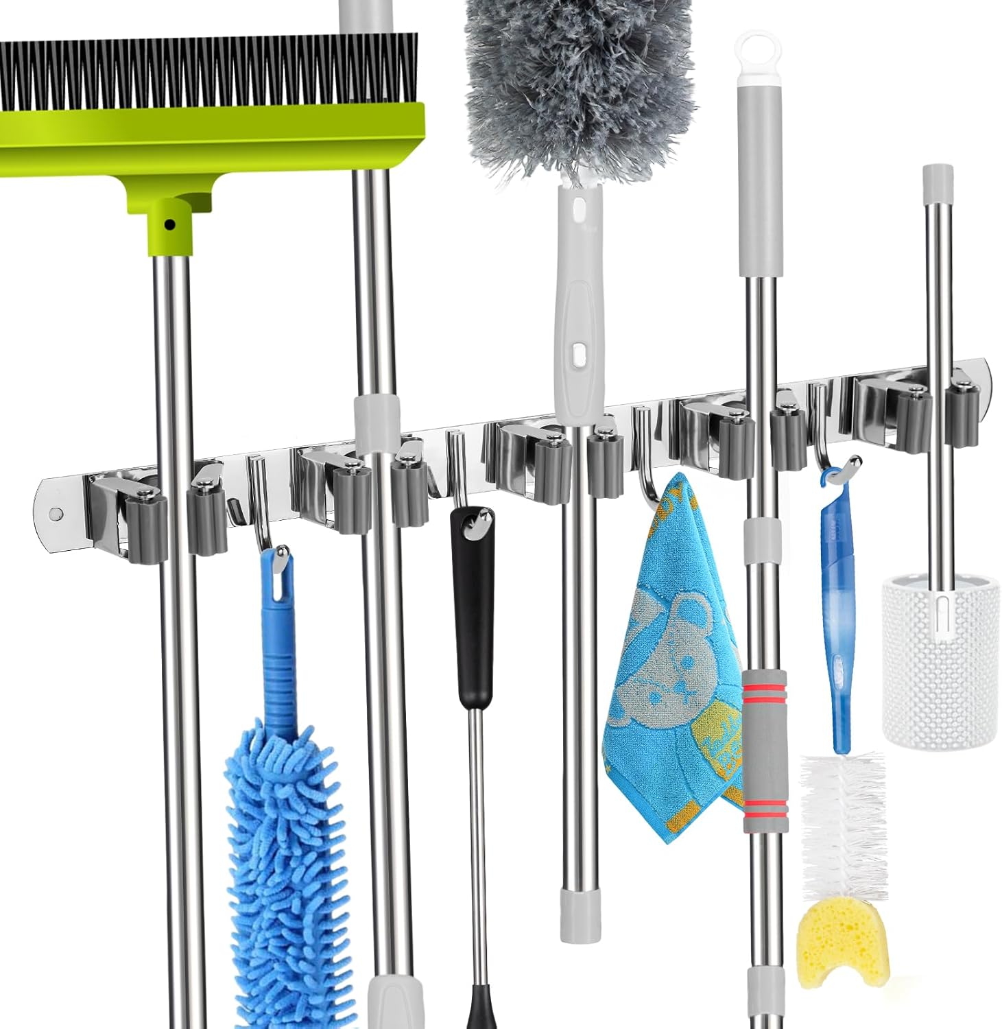 voze 5 Racks and 4 Hooks Mop and Broom Holder Wall Mount, Self Adhesive Heavy Du...