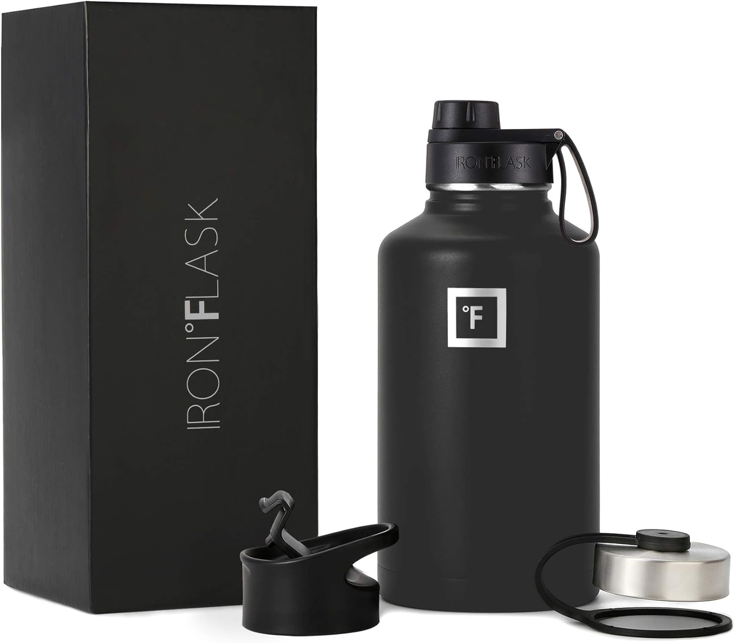 IRON °FLASK Camping & Hiking Hydration Flask with 3 Lids - Stainless Steel, Doub...