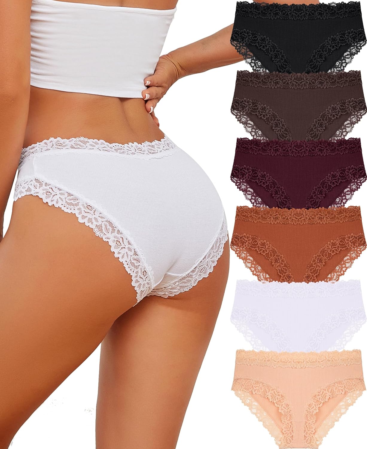 Knowyou Cotton Underwear for Women Cheeky Bikini Womens Underwear Pack Sexy Lace...