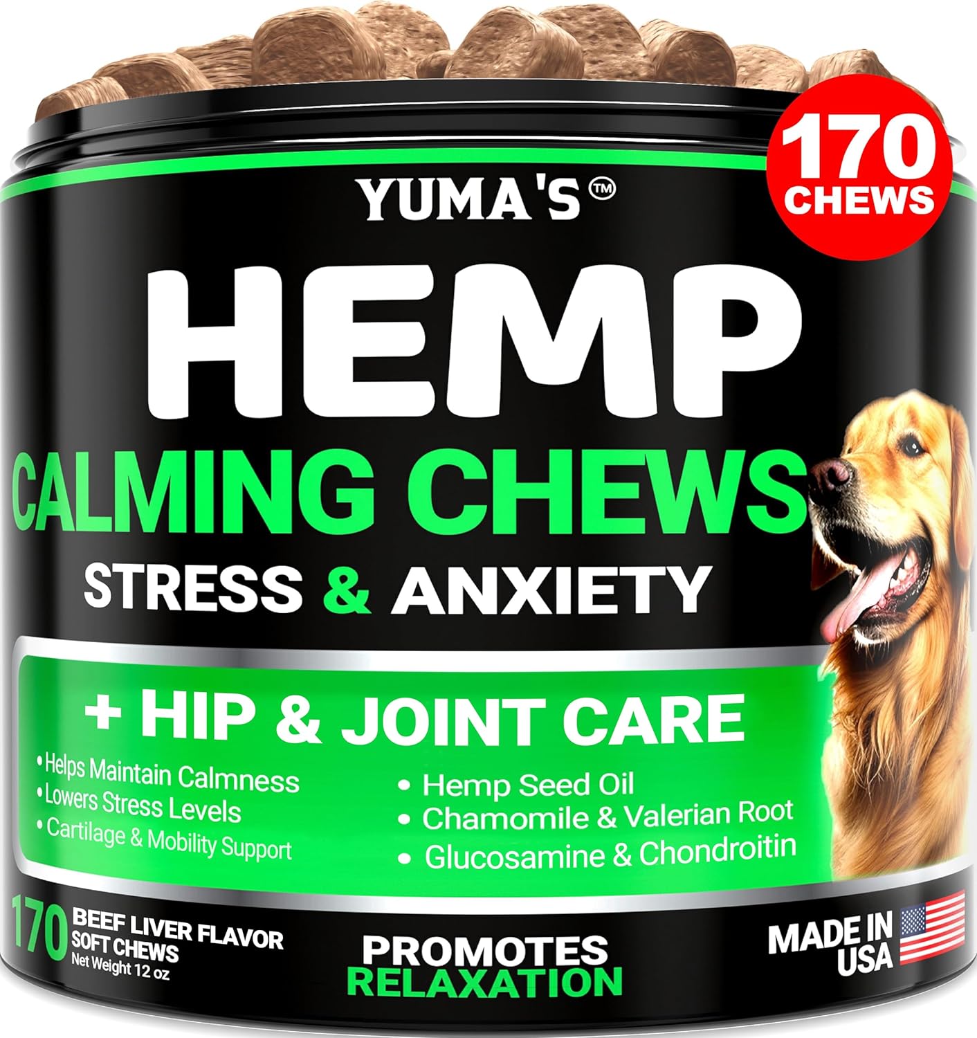 YUMA'S Hemp Calming Chews for Dogs - Advanced Dog Calming Chews - 170 Treats - A...