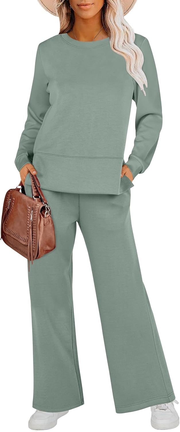 ANRABESS Womens 2 Piece Lounge Sets Sweatsuit Travel Outfits Wide Leg Pants Set...