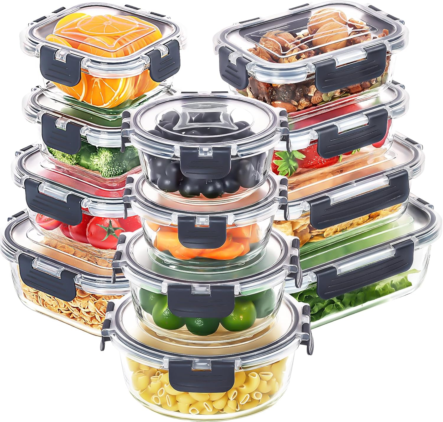 Skroam 12 Pack Glass Food Storage Containers with Lids, Meal Prep, Pantry Kitche...