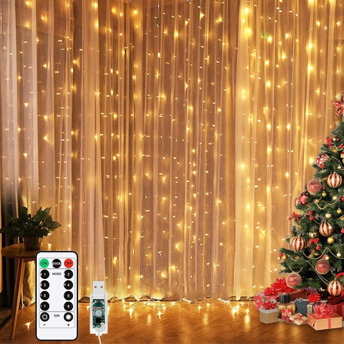 LED Window Curtain Fairy Twinkle Lights, 3mx3m 300leds USB Operated 8 Modes Icic...