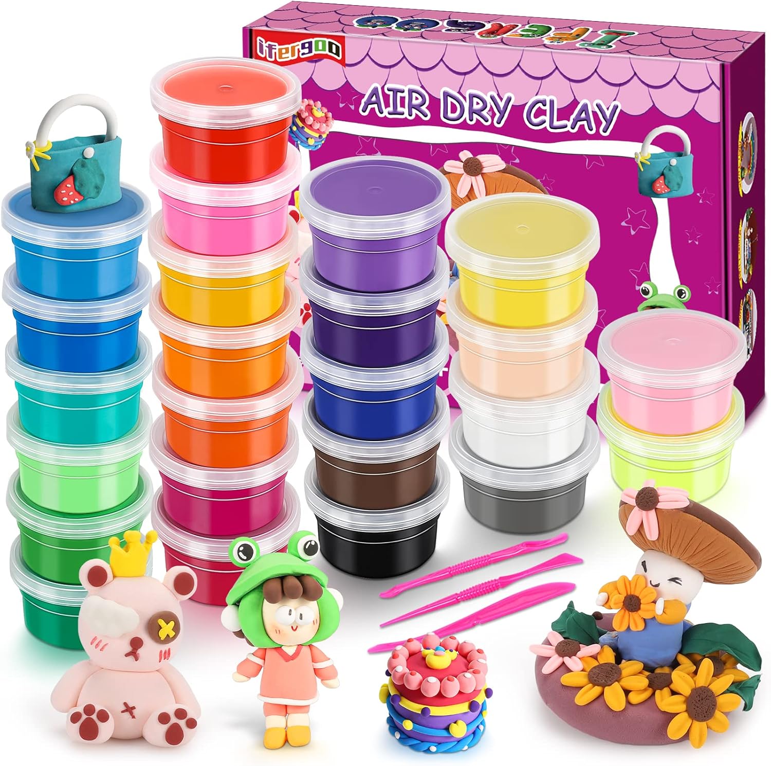 iFergoo Air Dry Clay, 24 Colors Modelling Clay Ultra Light Magic Clay, No-Toxic...