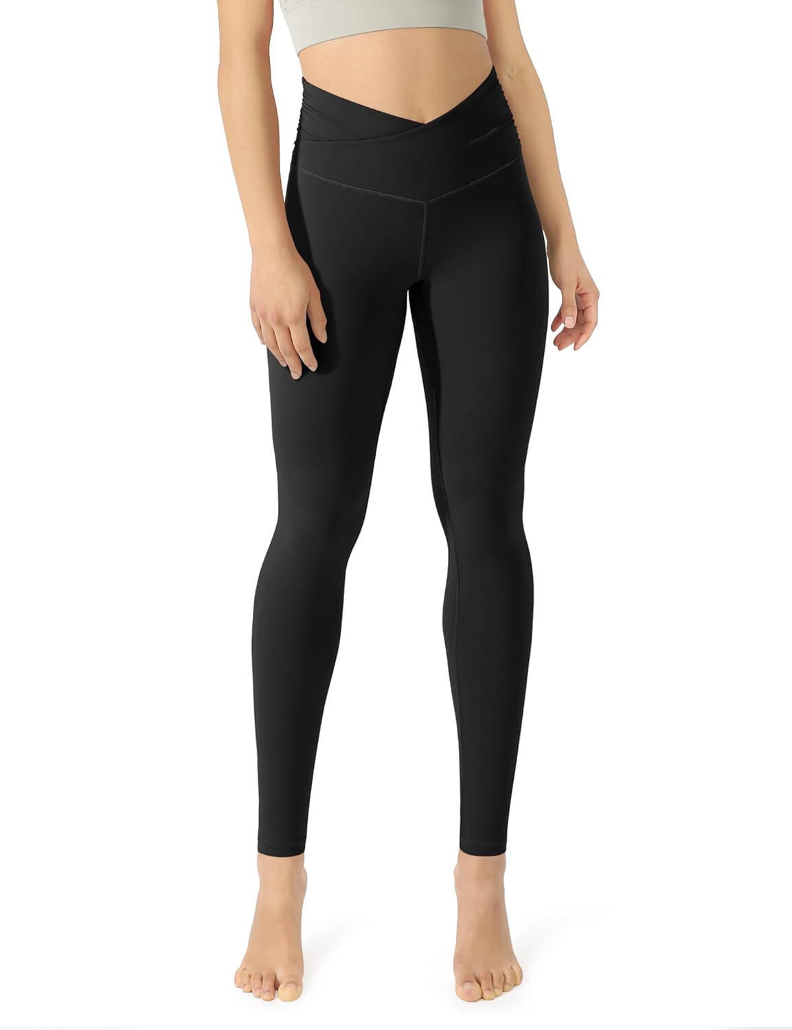 ODODOS Women's Cross Waist Yoga Leggings with Inner Pocket, 23"/25"/28" Gathered...