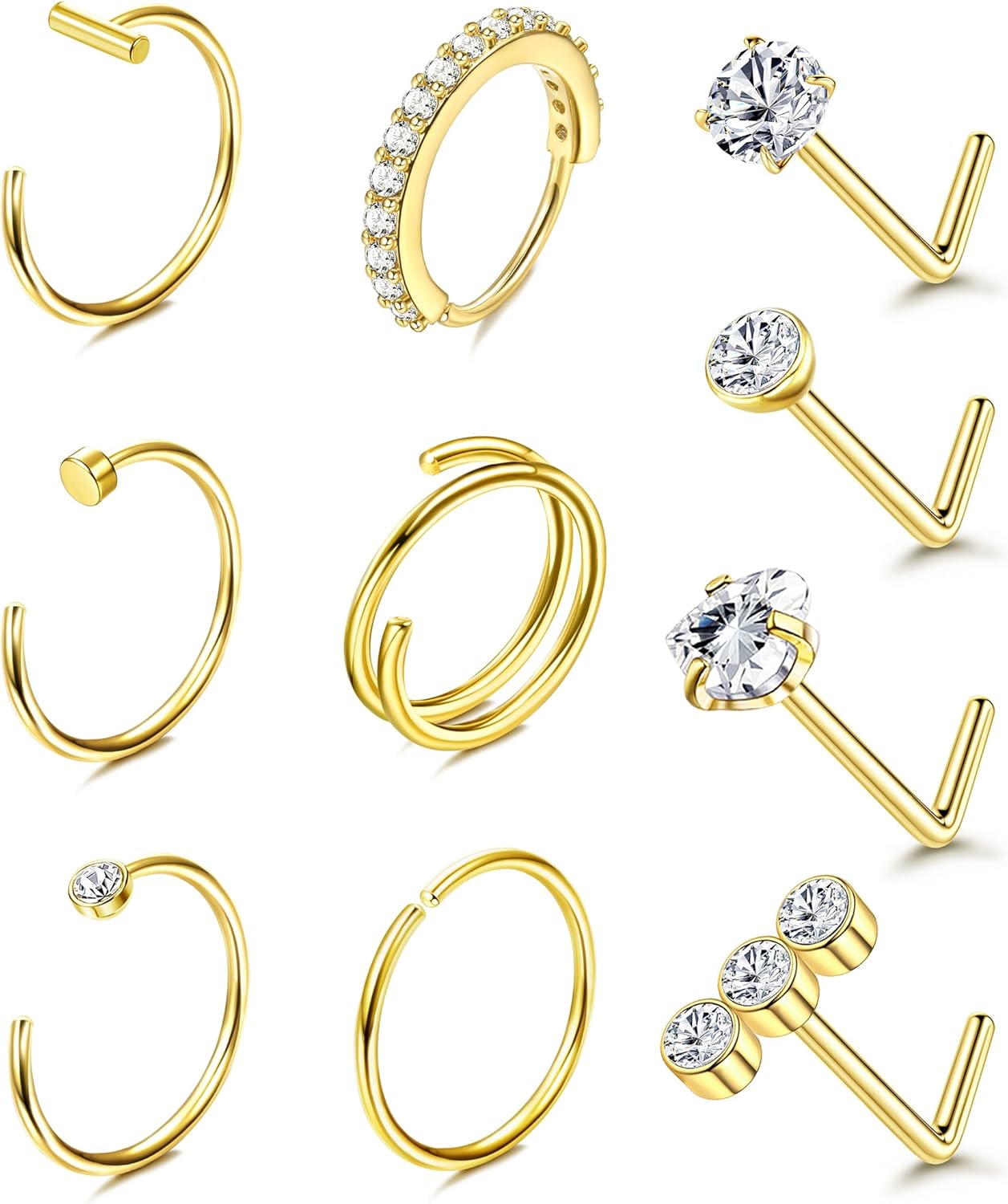 BESTEEL 14K Gold Filled Nose Ring Studs 20G Nose Rings Hoops Stud 316L Stainless...