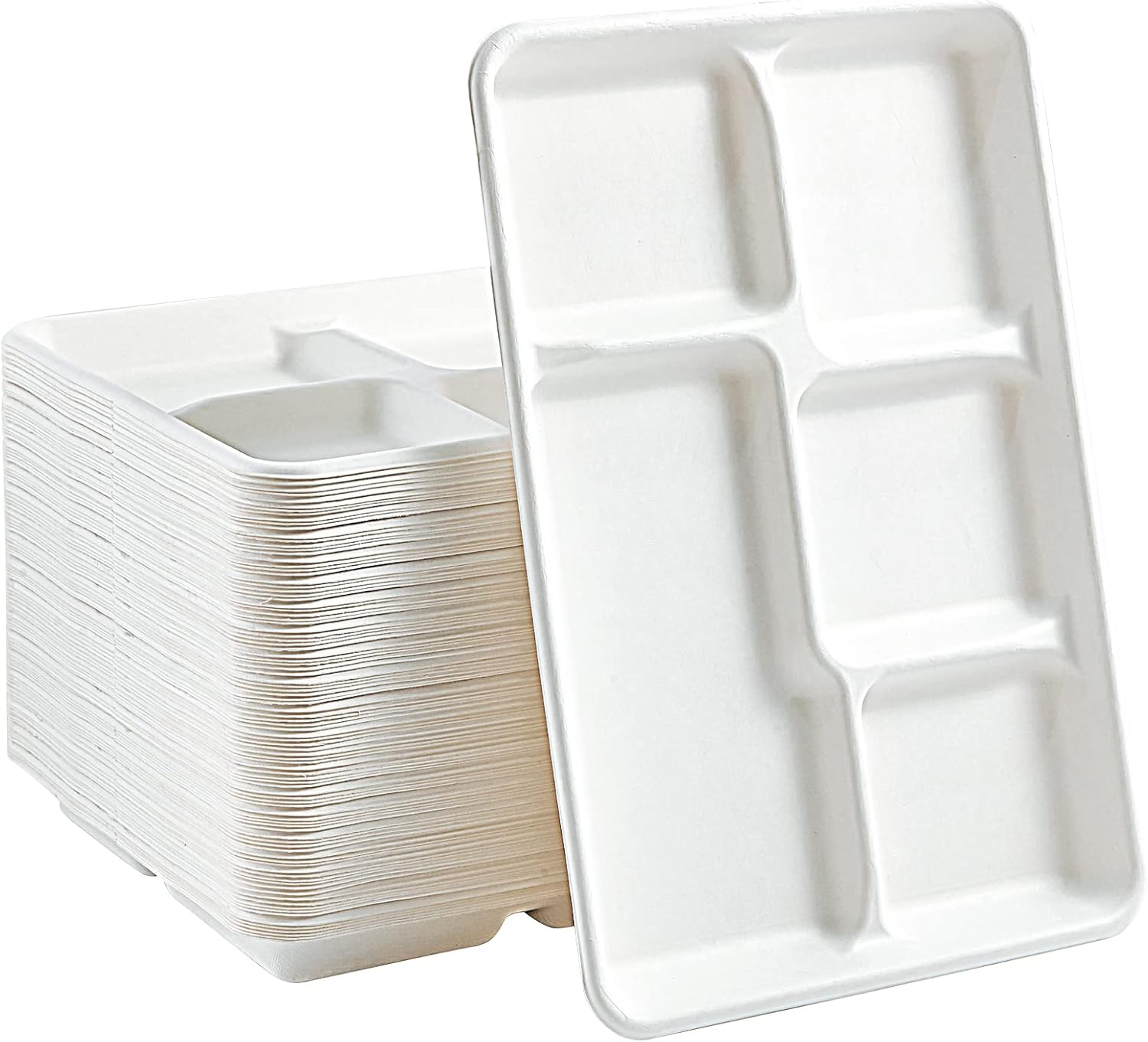 Vplus 100% Compostable 5 Compartment Paper Plates, 100 Pack, 12.5 x 8.6 inch Dis...