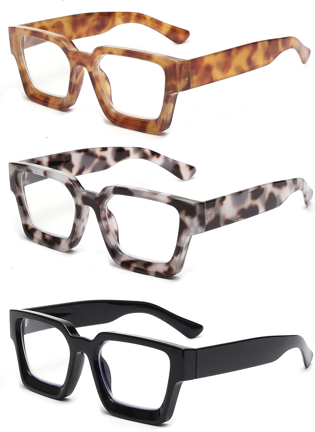 JM 3 Pack Square Reading Glasses, Blue Light Blocking Computer Reader for women...