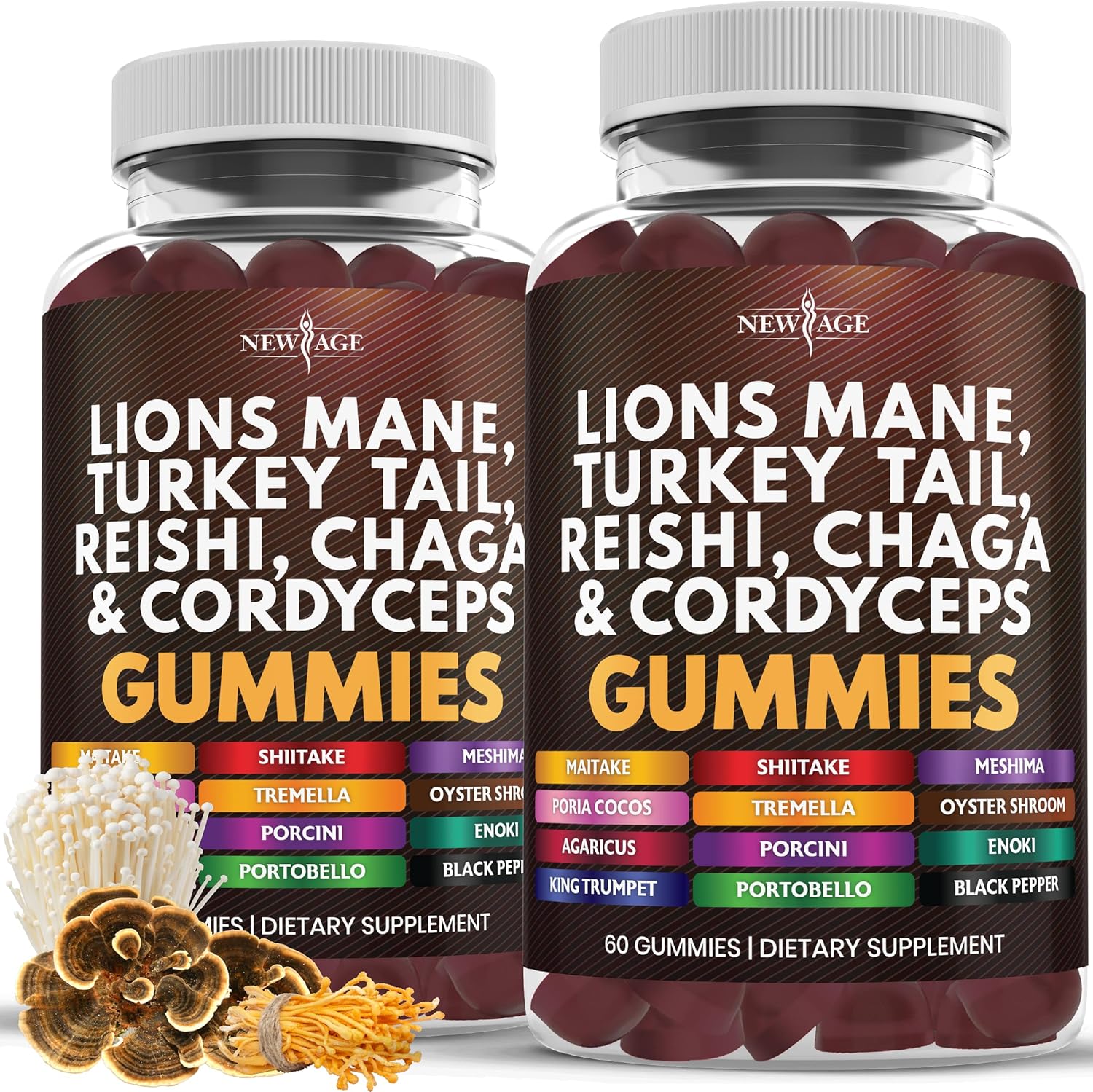 NEW AGE Mushroom Lion's Mane Supplement Gummies - Comprehensive Mushroom Supplem...