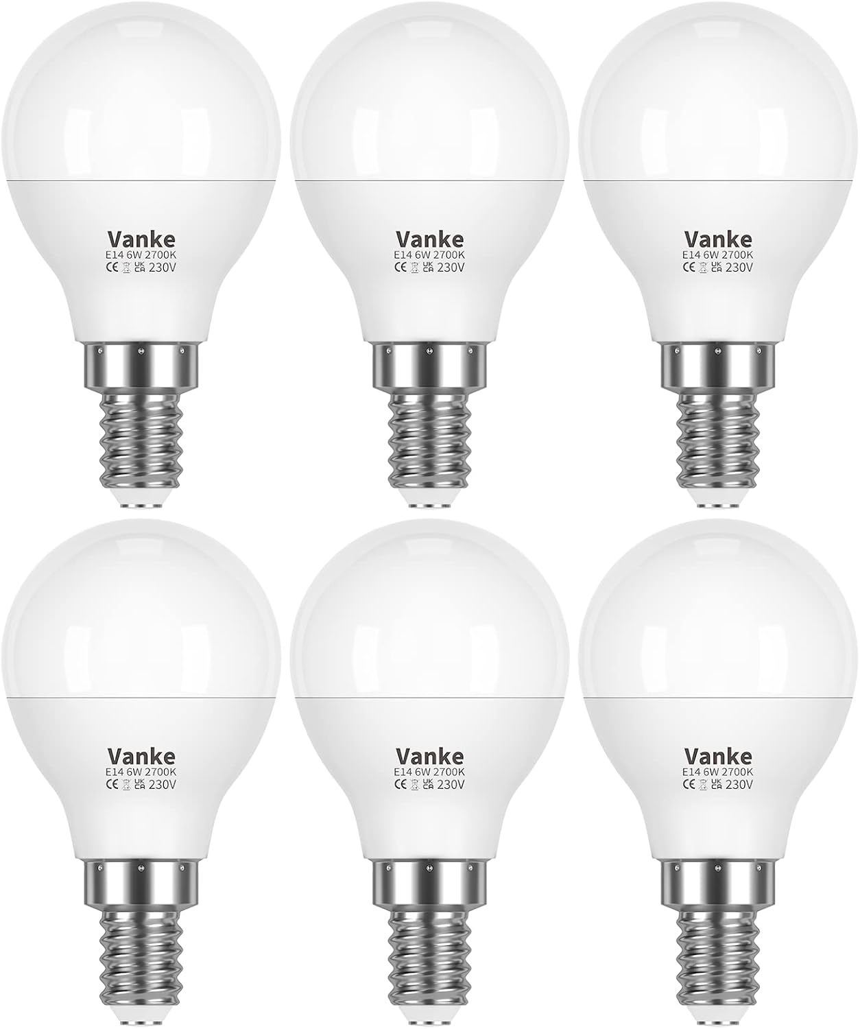 Vanke E14 LED Light Bulb, Small Edison Screw in Golf Ball Bulbs, 6W (Equivalent...