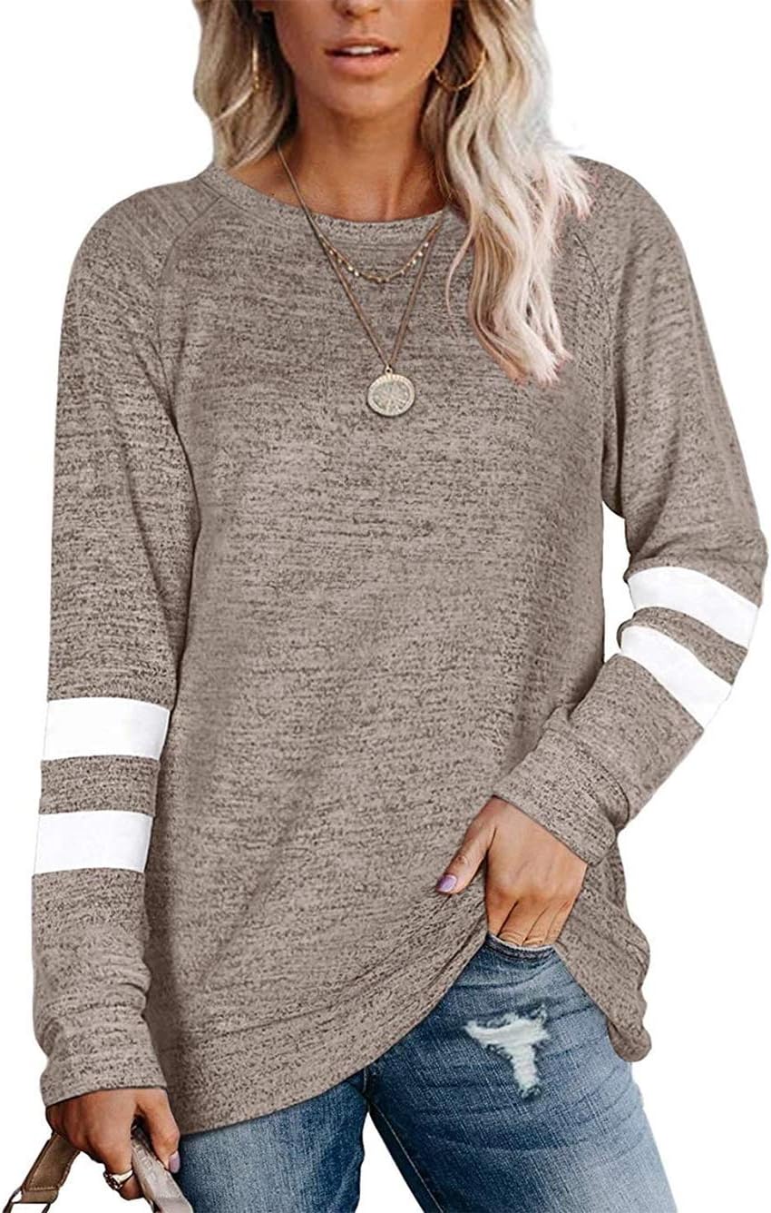 Famulily Women Comfy Striped Colour Block Soft Long Sleeve Tunics Tops Casual Sw...