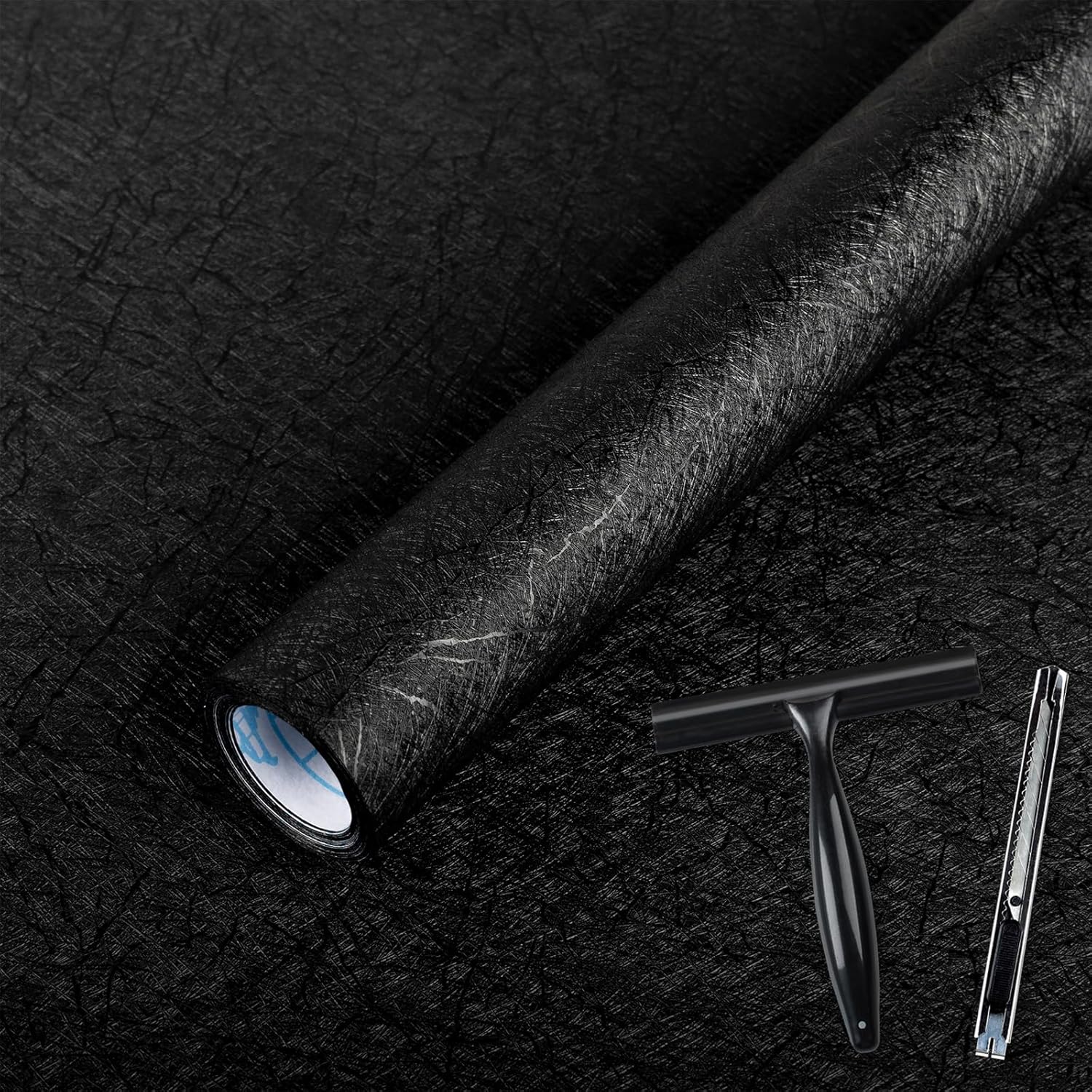 Abyssaly Black Vinyl Wrap Self Adhesive Wallpaper Toolkit Included, Waterproof S...