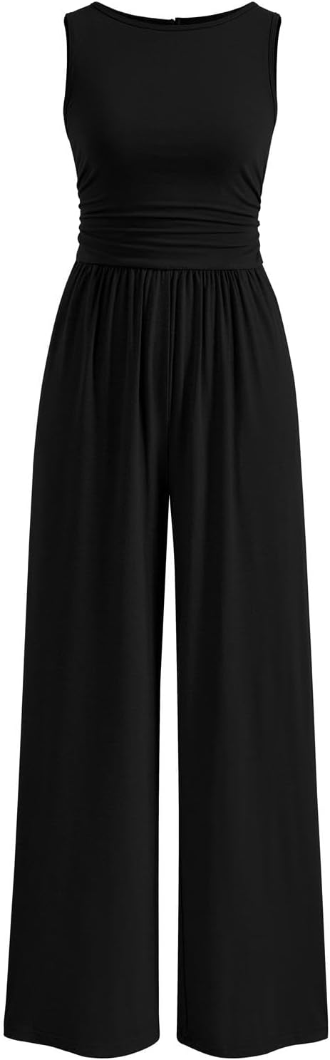 PRETTYGARDEN One Piece Jumpsuits for Women Dressy Casual Sleeveless Crewneck Wid...
