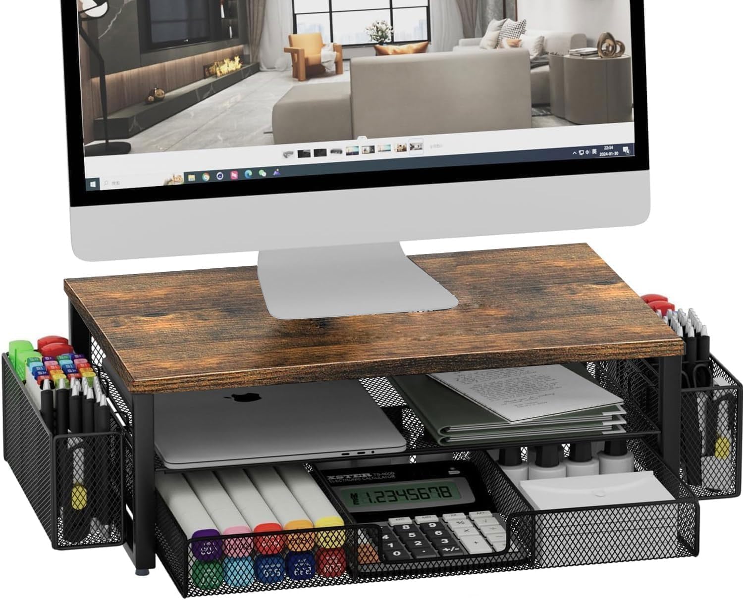 gianotter Monitor Stand Riser, Desk Organizer with Drawer and Pen Holder, 2-Tier...