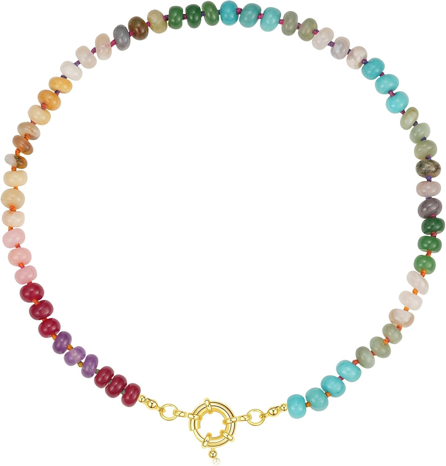 KissYan Beaded Gemstone Necklace for Women, Colorful Boho Bead Choker Natural St...