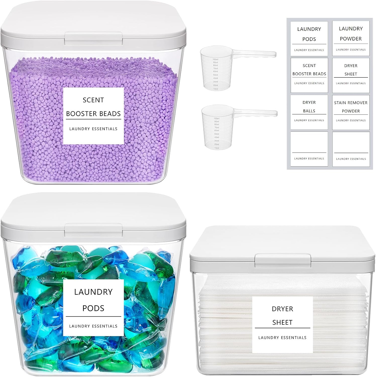 Lifewit 3 Pack 0.72 Gal Laundry Pods container & 0.5 Gal Dryer Sheets Holder Set...