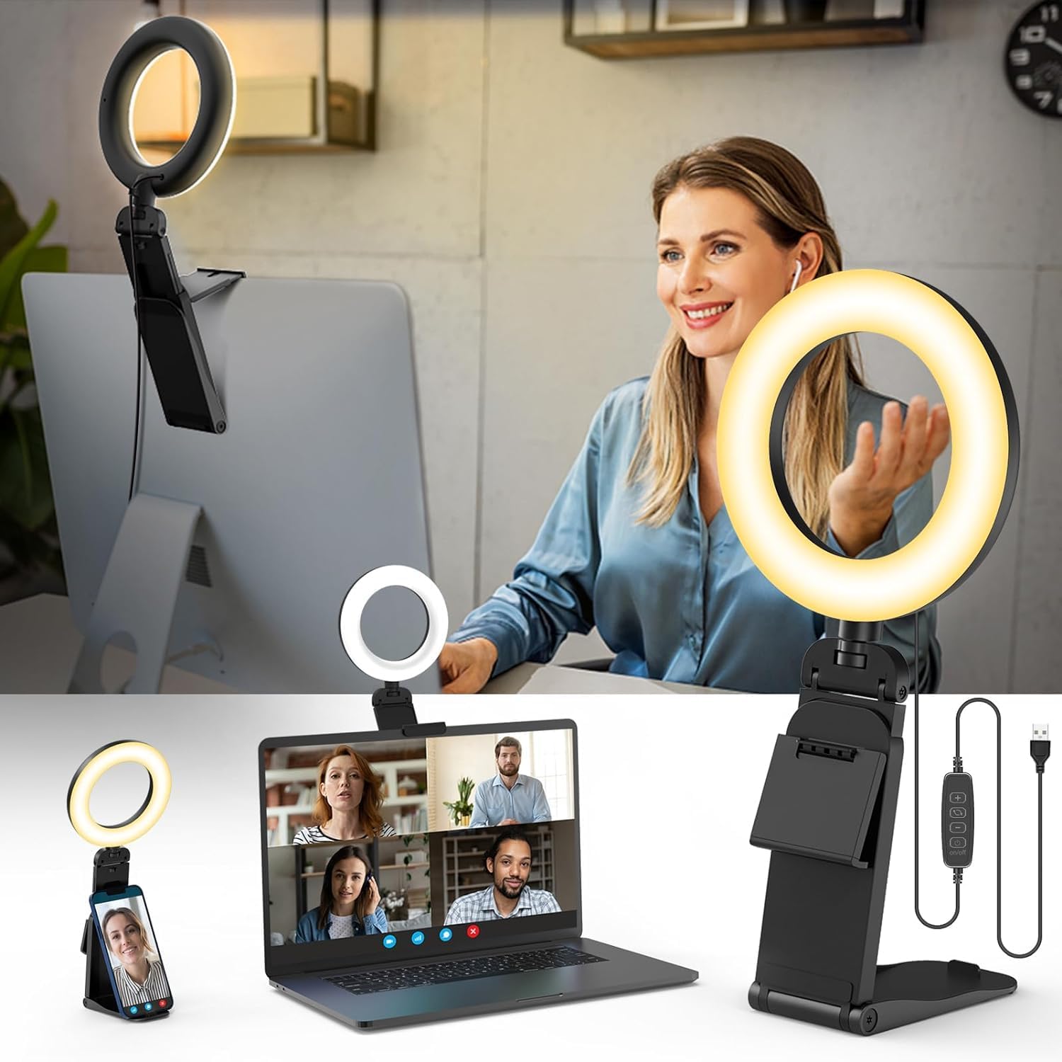 Evershop Ring Light for Laptop Desk Clip On,Small Computer Video Conference Ligh...