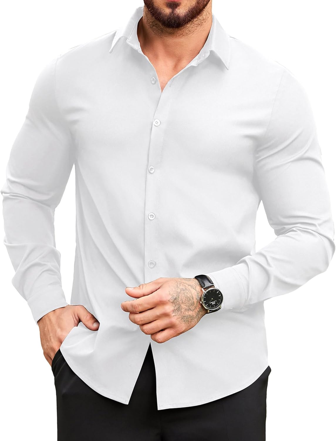 COOFANDY Men's Shirt Long Sleeve Button Down Non-Iron Casual Shirts Business Cas...
