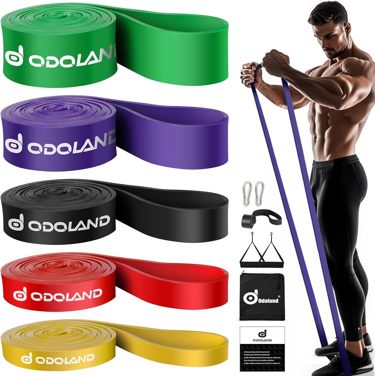Odoland 5 Packs Pull Up Assist Bands, Pull Up Straps, Resistance Bands with Door...