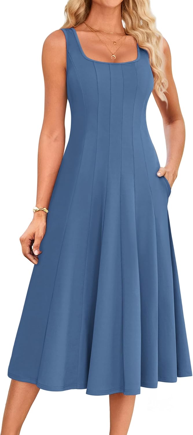 GRACE KARIN Womens 2025 Trendy Casual Tank Dresses Square Neck Sleeveless A Line...