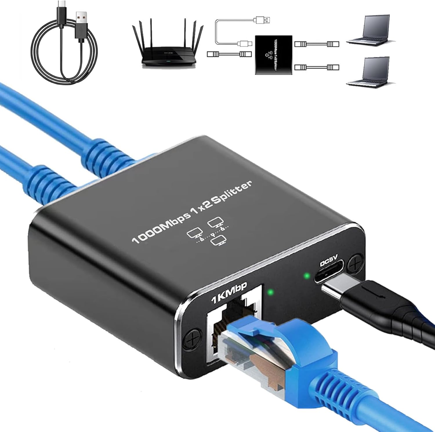 New Ethernet Splitter High Speed, 1000Mbps Ethernet Splitter 1 to 2 [2 Devices S...
