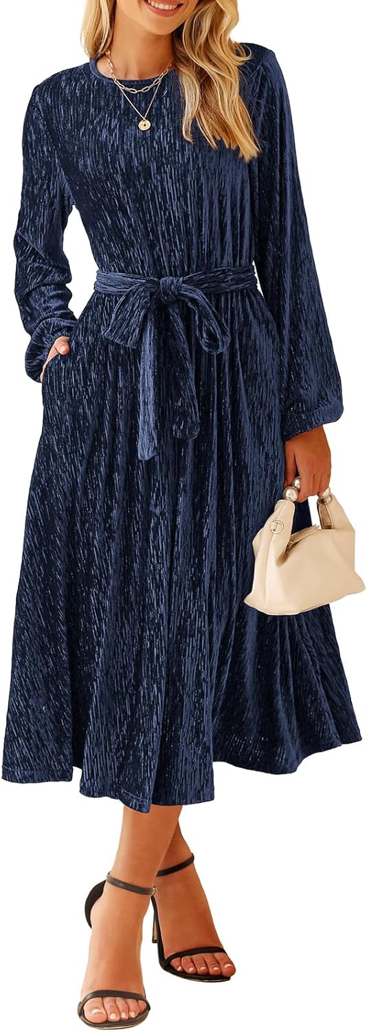 Happy Sailed Women's Velvet Dress Fashion Spring Lantern Sleeve High Waist A-Lin...
