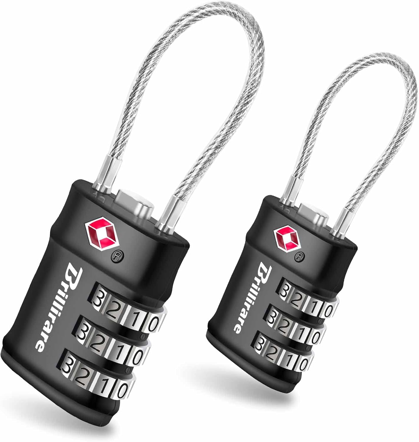2 Pack TSA Approved Luggage Locks, Combination Travel Cable Lock, 3-Digit Waterp...