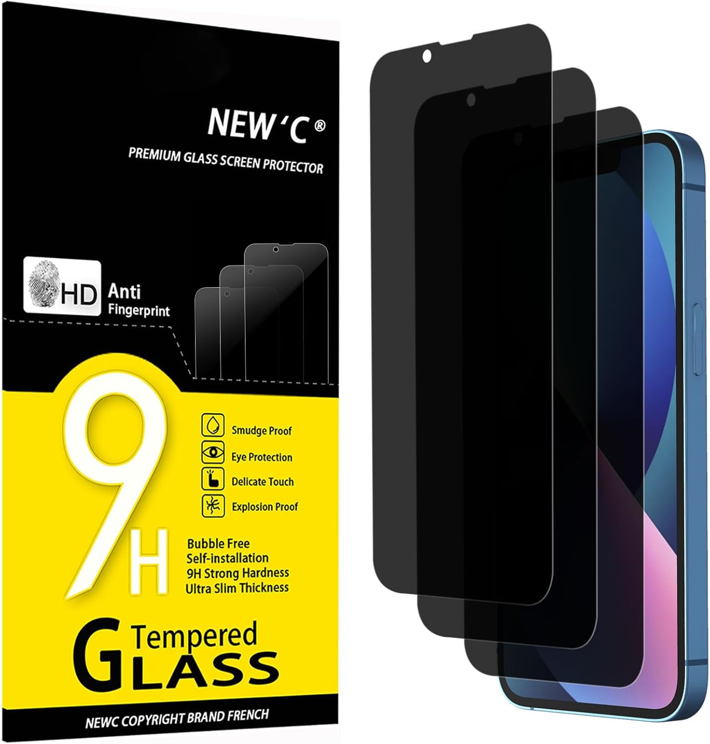 NEW'C 3 Pack Privacy Screen Protector for iPhone 14, iPhone 13, iPhone 13 Pro (6...