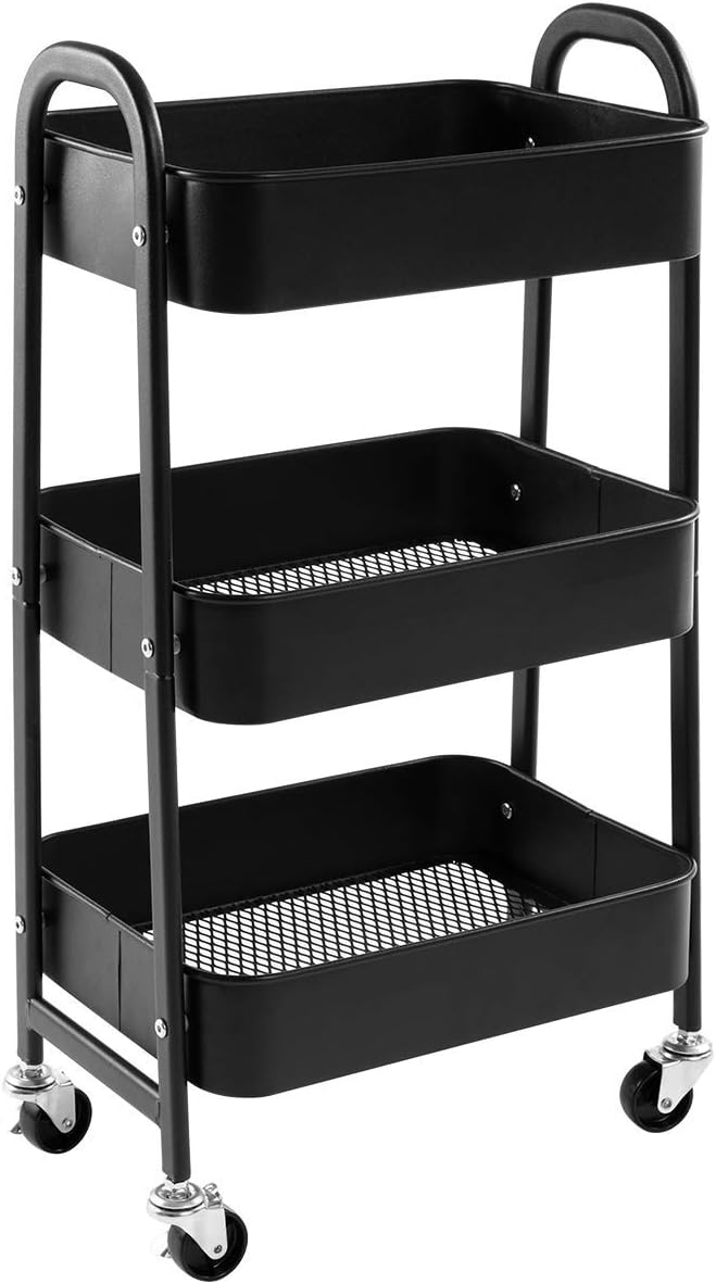 DOEWORKS Storage Cart 3 Tier Metal Trolley Cart Beauty Trolley Kitchen Trolley T...