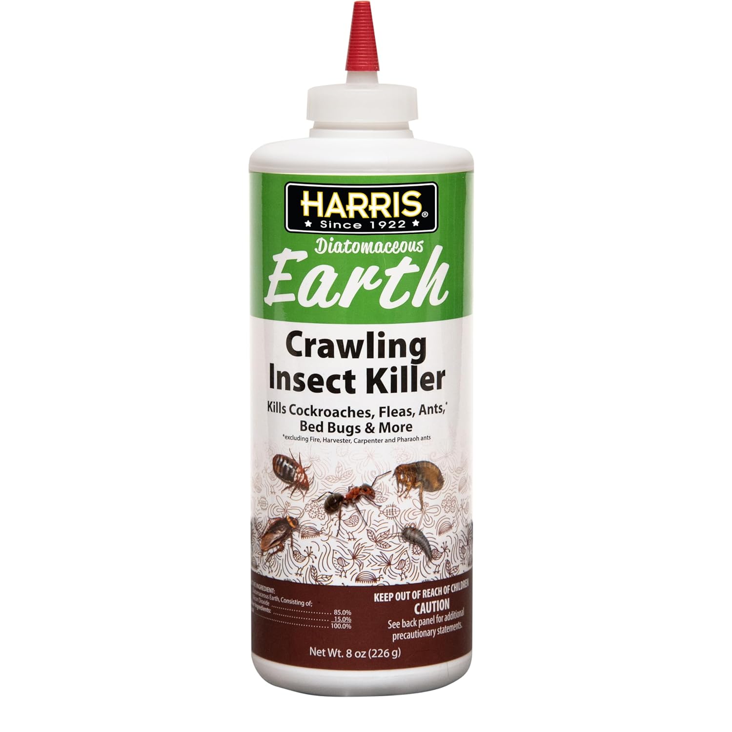 Harris Diatomaceous Earth Crawling Insect Killer, 8oz for Roaches, Fleas, Ants,...