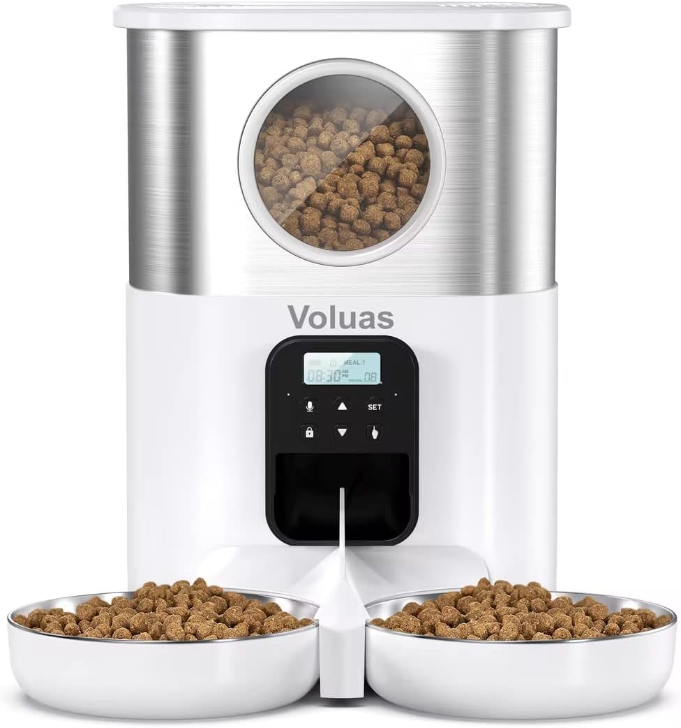 VOLUAS Automatic Cat Feeders for Two Cats, Pet Feeder for Cats and Dogs Timed Ca...