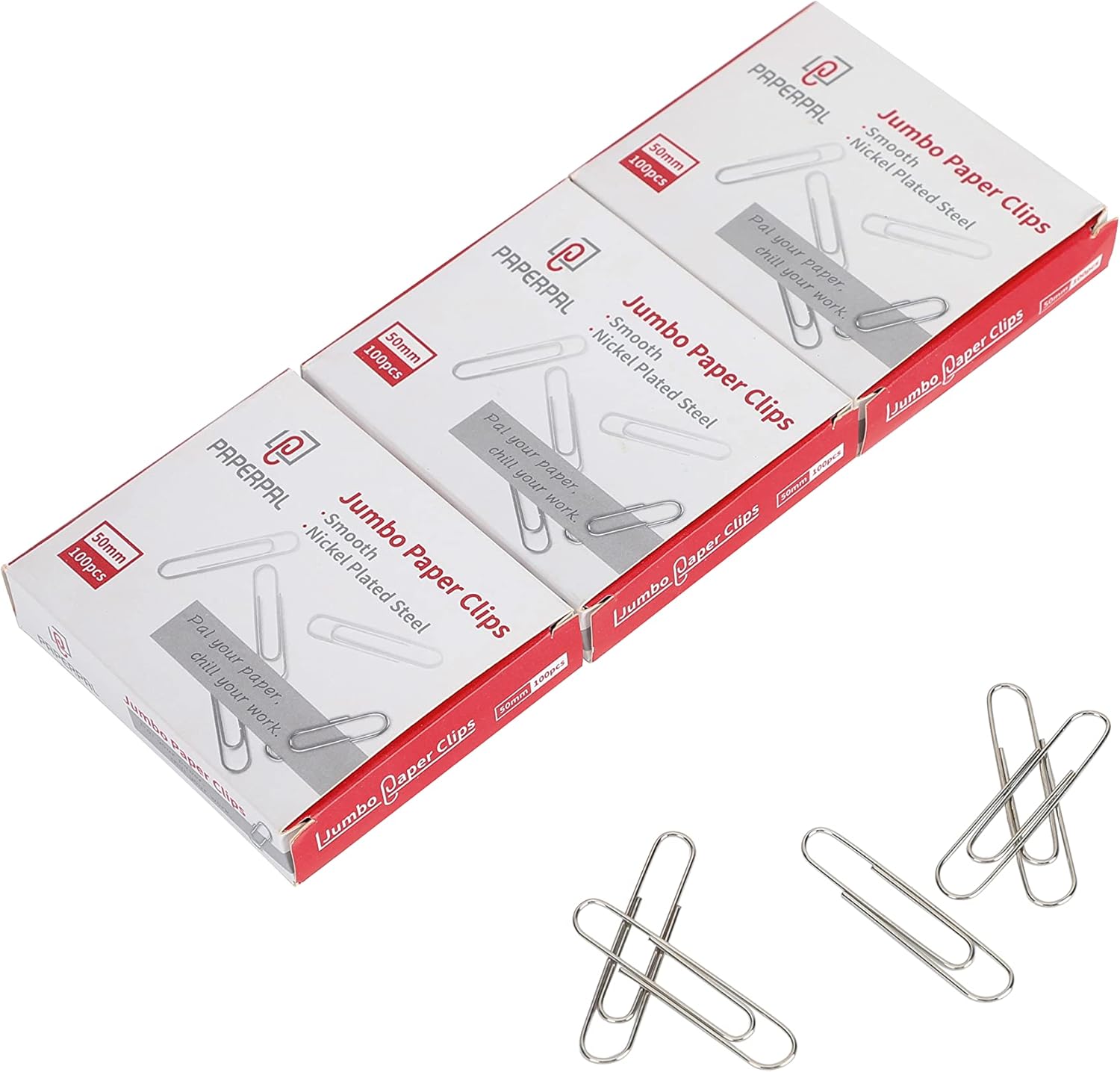 PAPERPAL Jumbo Paper Clips Smooth, 300 Large Paperclips (3 Boxes of 100 Each), P...