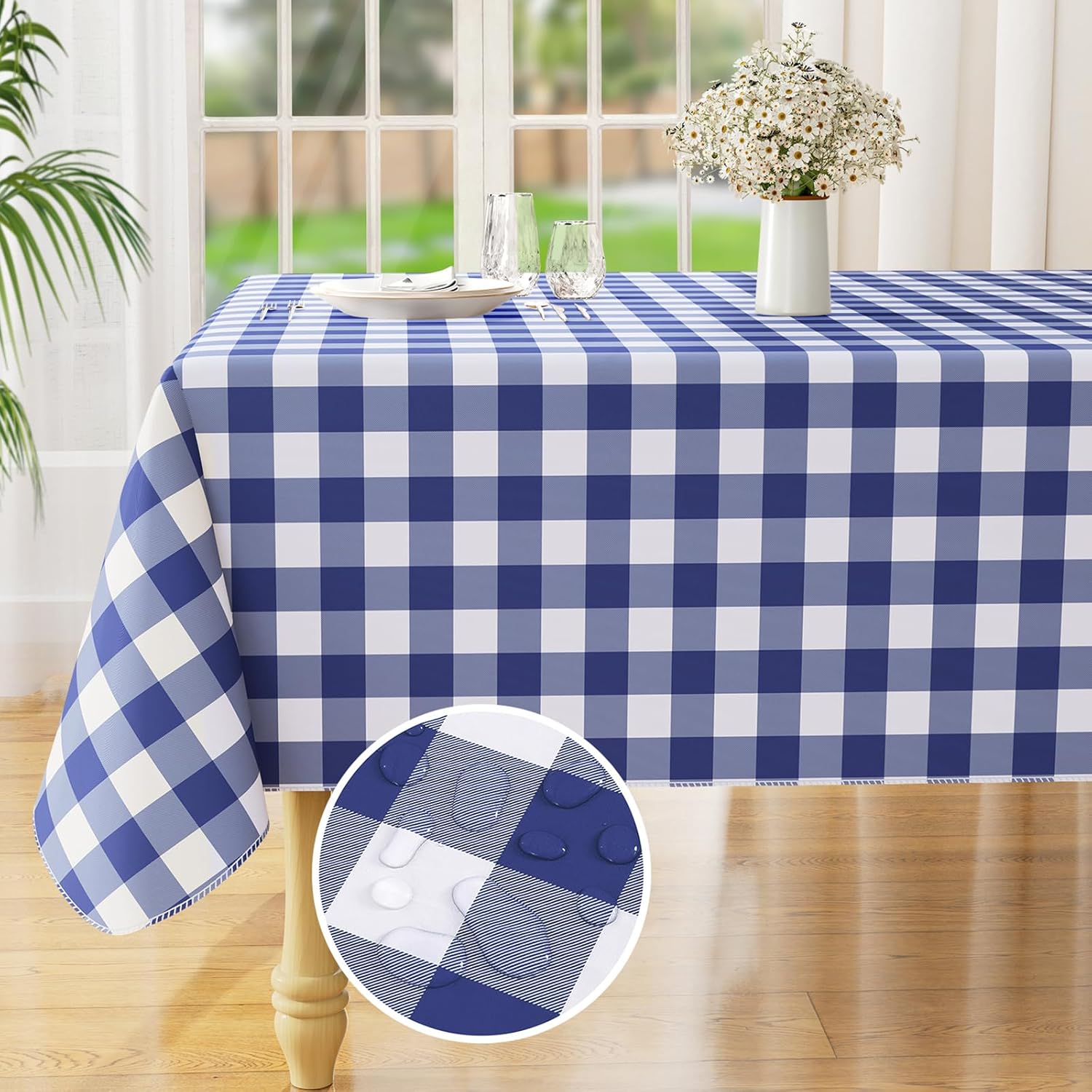 misaya Rectangle Waterproof Vinyl Table Cloth, Buffalo Flannel Backed Tablecloth...
