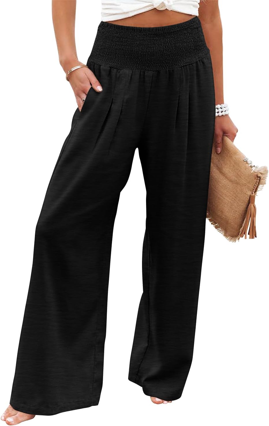 KISSMODA Elastic High Wasited Palazzo Pants for Women Wide Leg Long Lounge Pants...