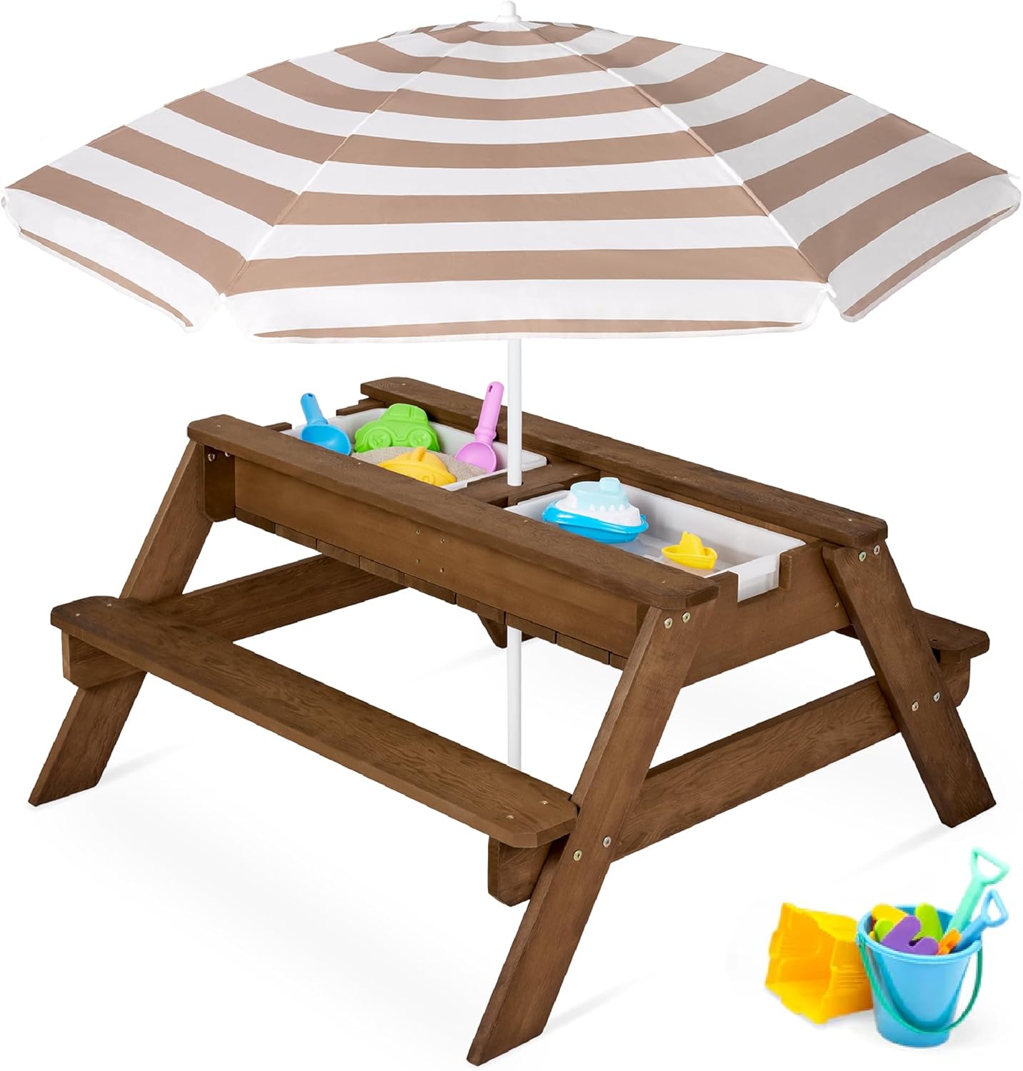 Best Choice Products Kids 3-in-1 Sand & Water Table, Wood Outdoor Convertible Pi...