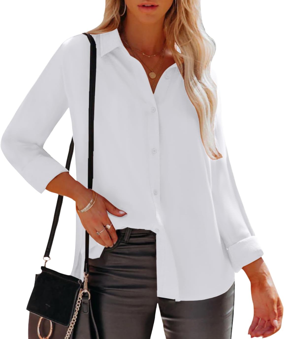 siliteelon Womens Button Down Shirts Dress Shirts Long Sleeve Wrinkle Free Colla...