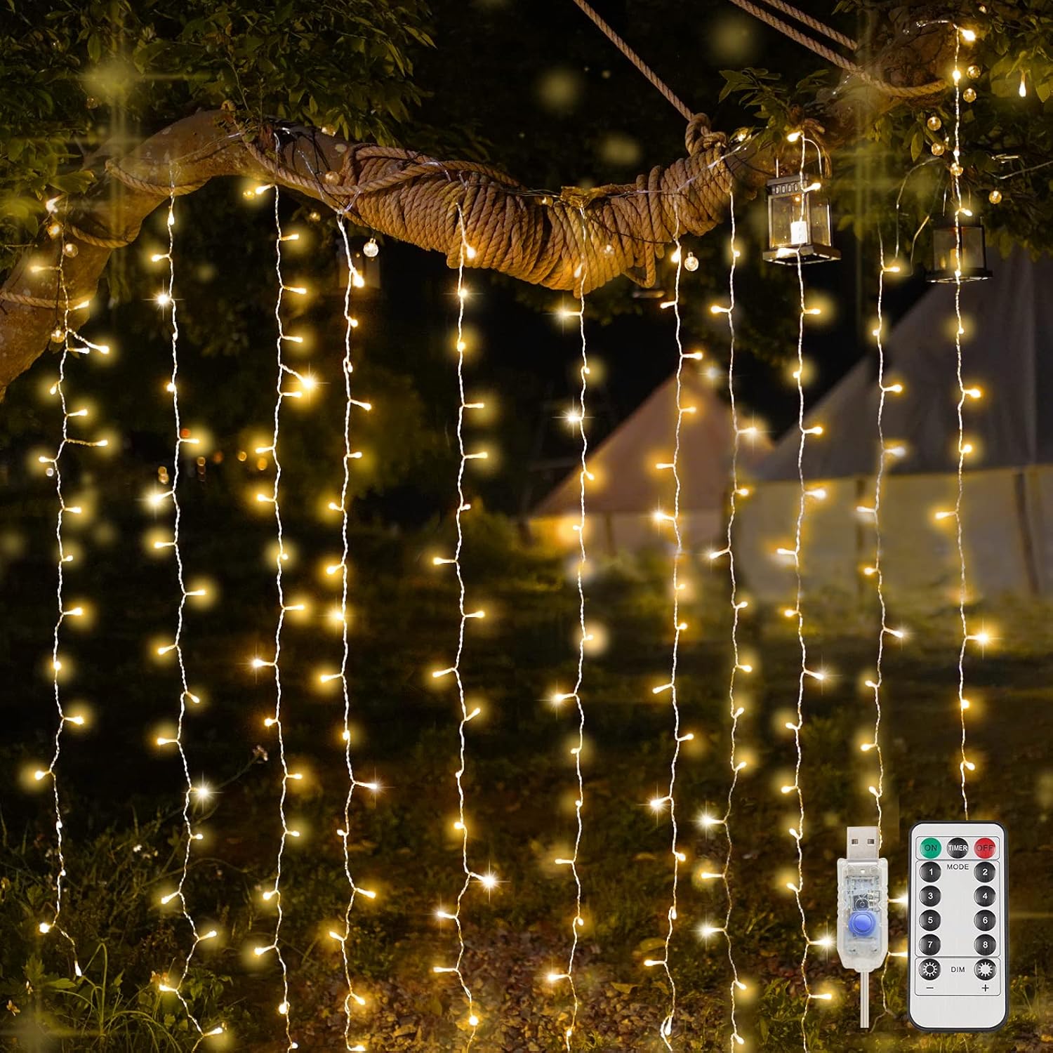 suddus Curtain Lights for Bedroom, 200 Led Hanging String Light Outdoor, Fairy C...