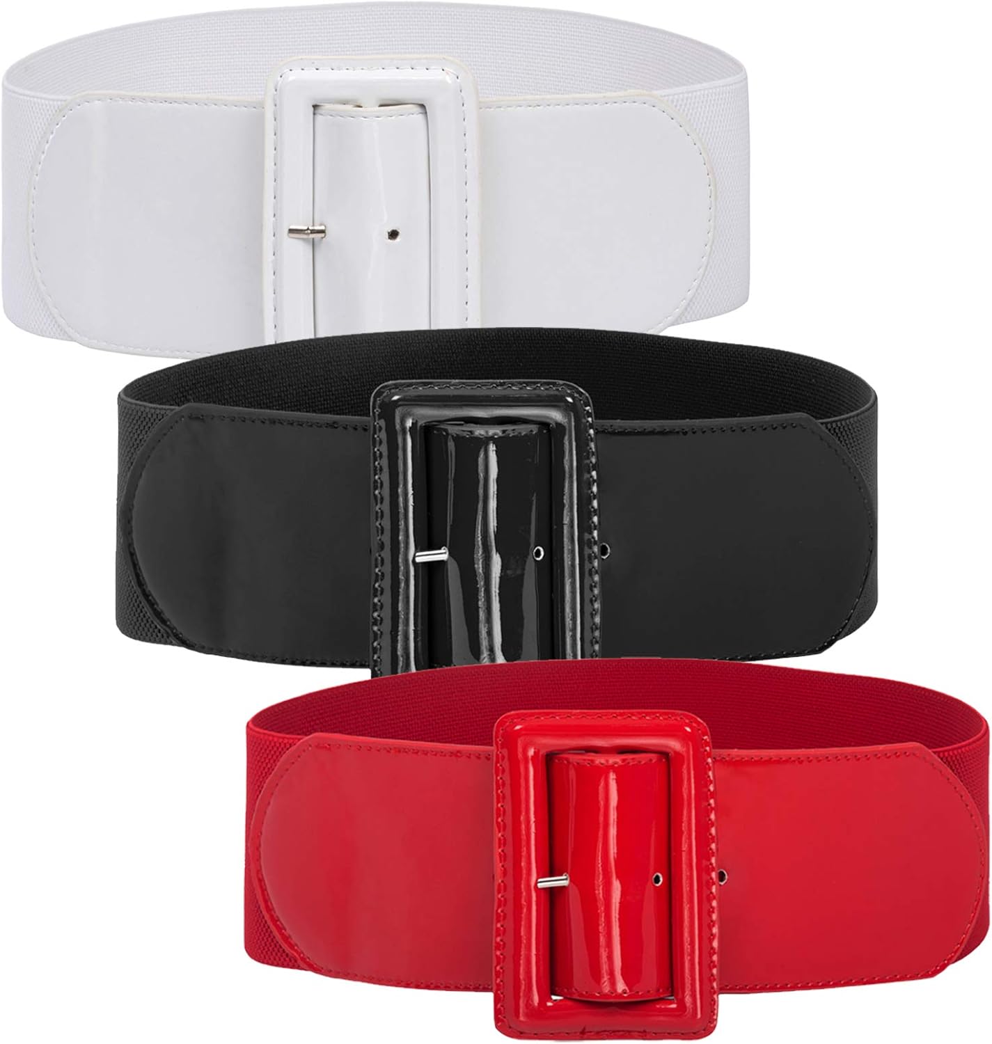 GRACE KARIN Women's Stretchy Belt 1950s 3 Inch Wide Elastic Belts Black+white+re...
