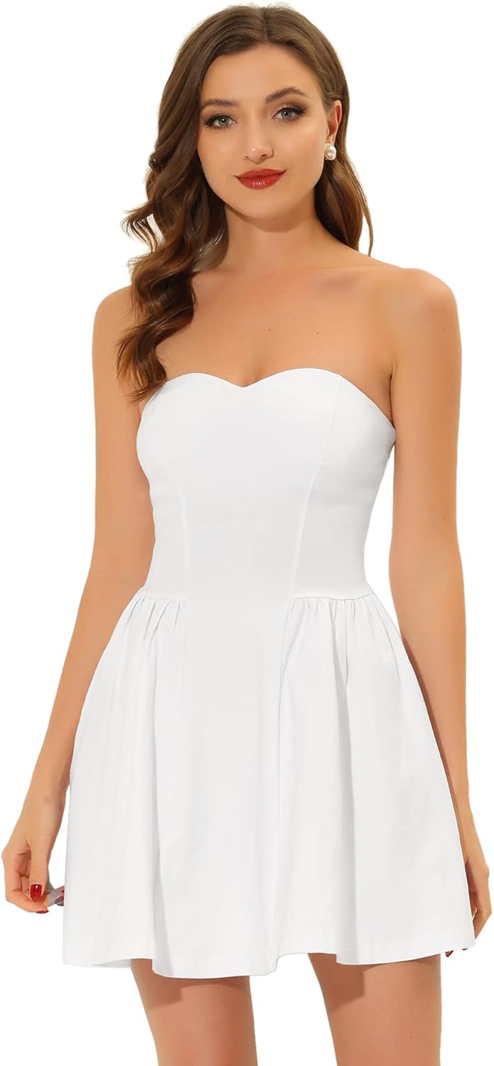 Allegra K Women's Sexy Strapless Party Dress Sweetheart Neck Off Shoulder Sleeve...