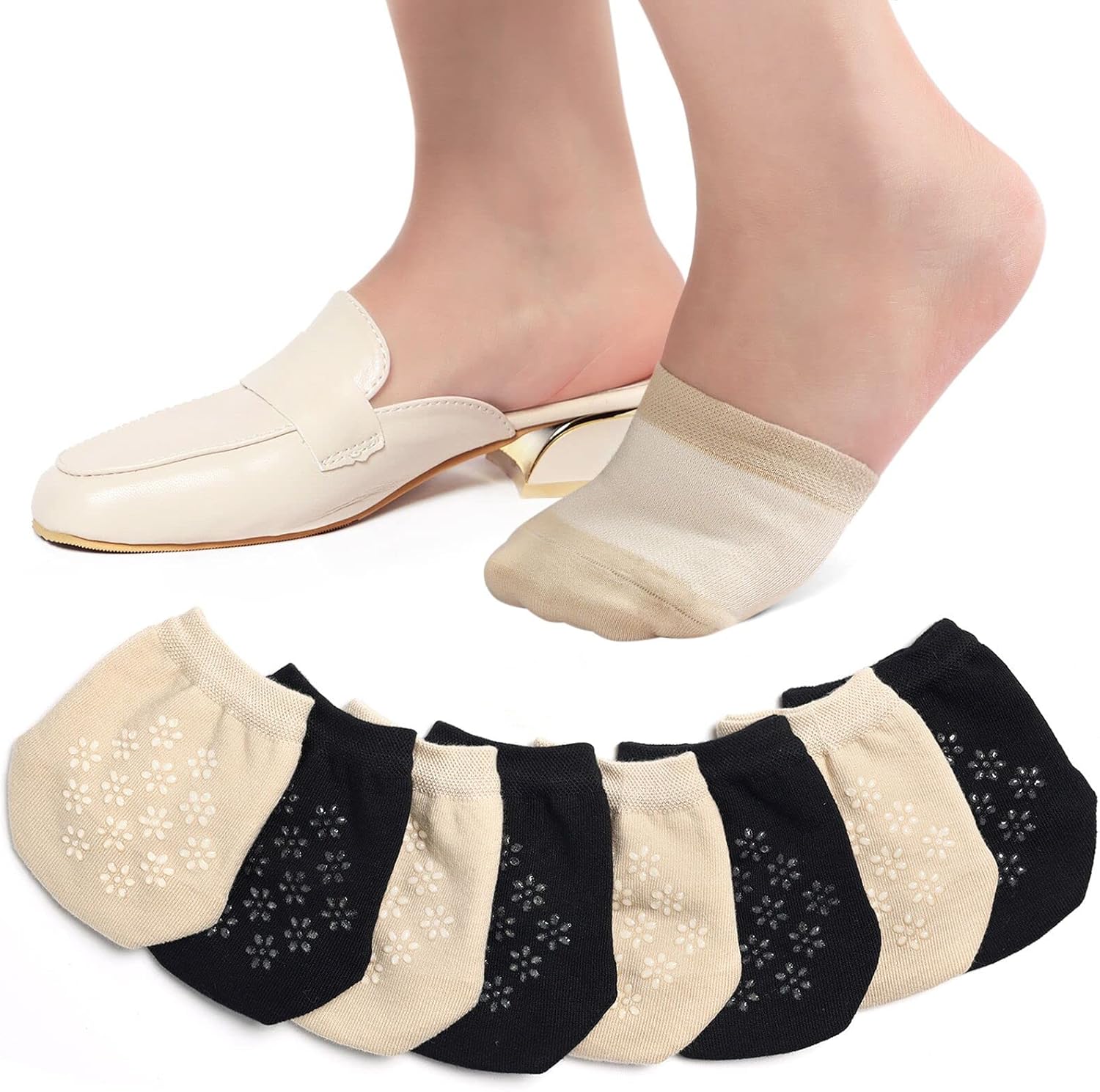 Toe Topper Socks No Show Liner Half Socks for Women Seamless Grip Non Slip Socks...