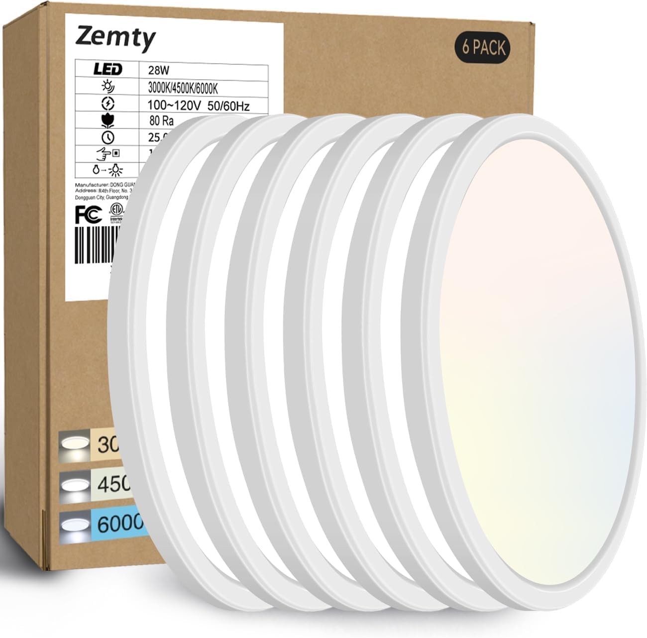 zemty 6Pack 12 Inch LED Flush Mount Ceiling Light, Super Slim 28W 3200lm LED Cei...