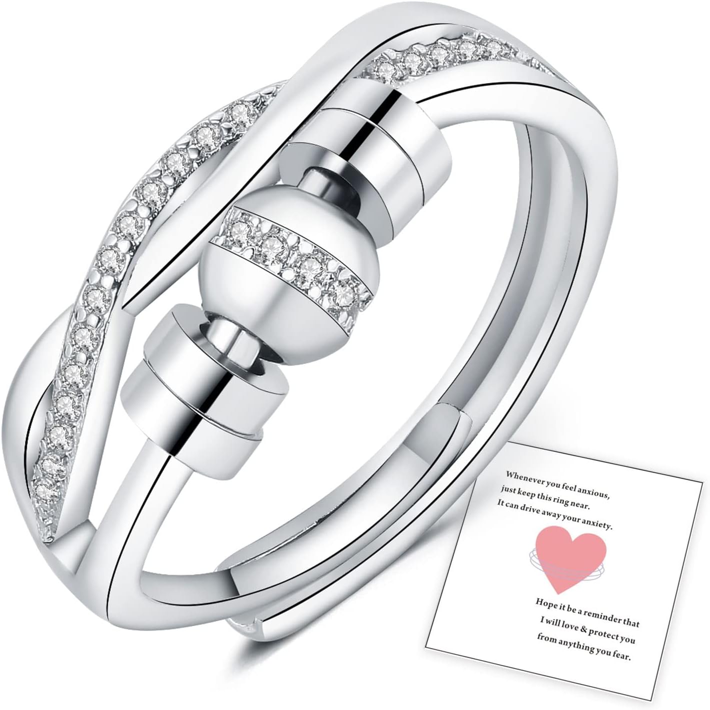 HEEYA Silver Rings for Women, 925 Sterling Silver Plated Fidget Ring, Spinner Th...