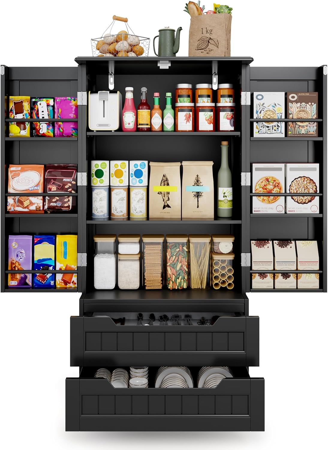 Gizoon 47" Kitchen Pantry Storage Cabinet with Drawers Freestanding Bathroom Sto...