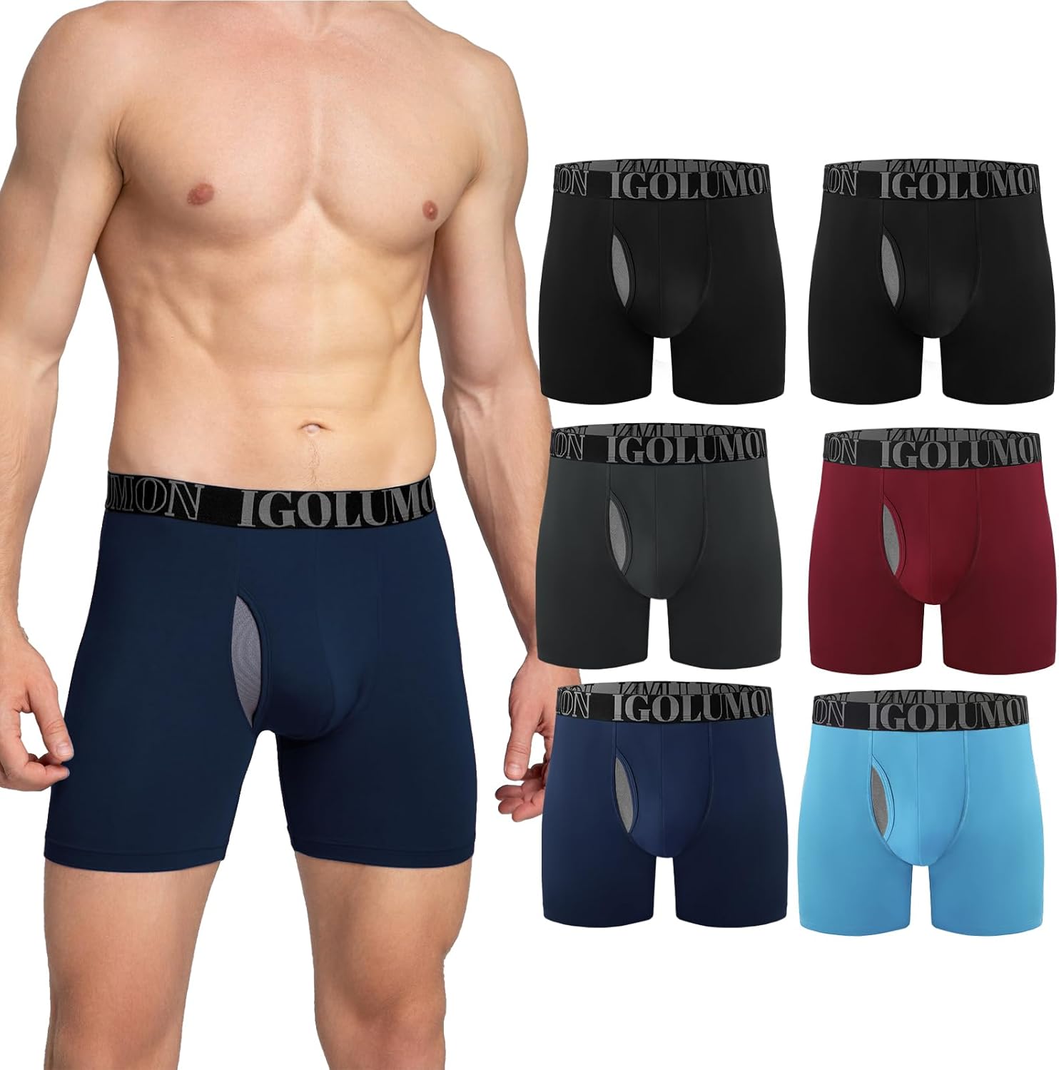 IGOLUMON Bamboo Mens Boxers Shorts Multipack Breathable Men’s Underwear Trunks B...