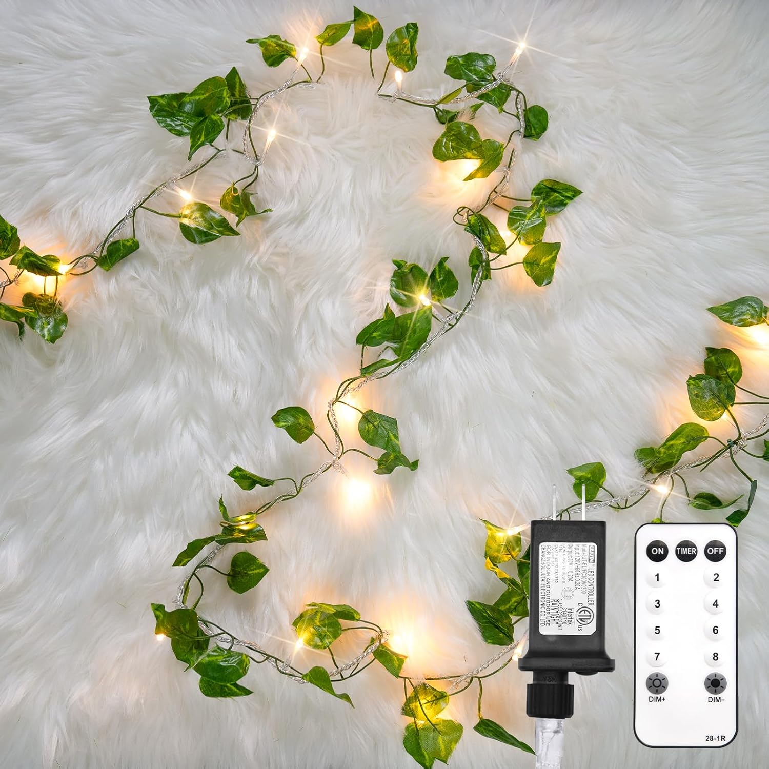 suddus Vine with Fairy Lights Plug in, 33ft 100 LED Pothos String Lights Connect...