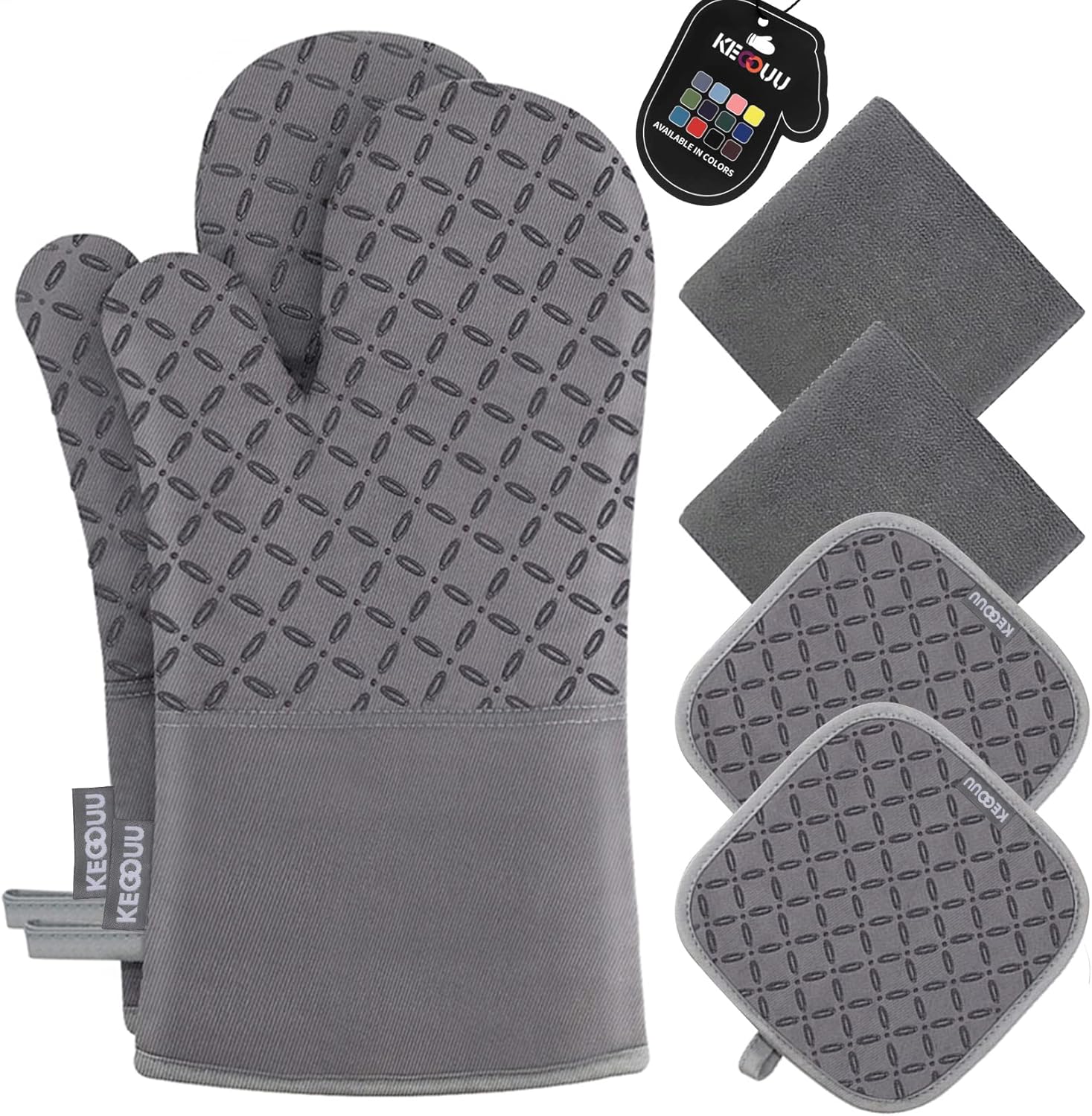 KEGOUU Oven Mitts and Pot Holders 6pcs Set, Kitchen Oven Glove High Heat Resista...