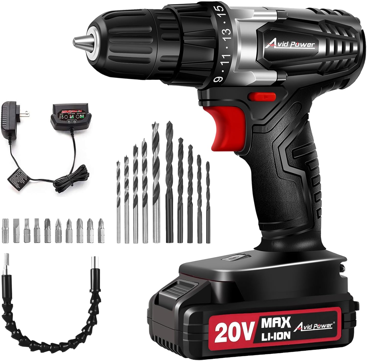 AVID POWER 20V MAX Lithium lon Cordless Drill, Power Drill Set with 3/8-Inch Key...
