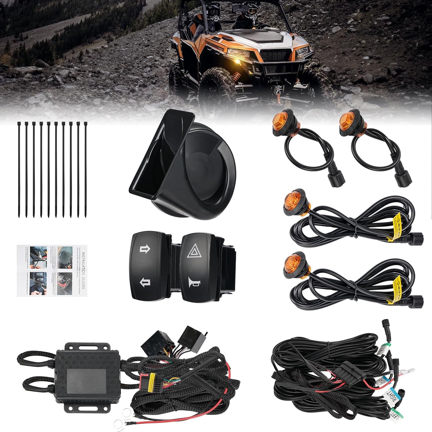 KEMIMOTO UTV Turn Signal Kit with Horn, Pre-Wired, Plug and Play UTV ATV Blinker...